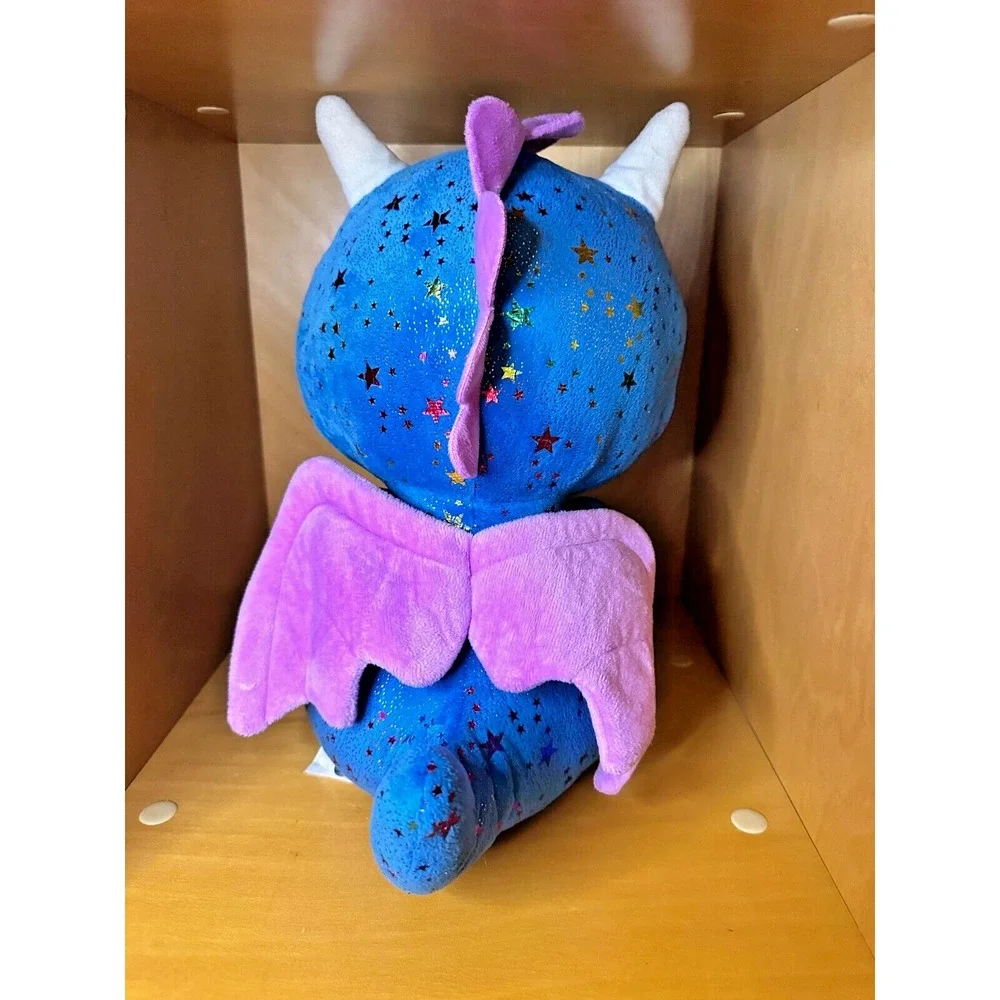 Six Flags Dragon Plush Winged Blue purple Sparkly Stars 12 inch Prize